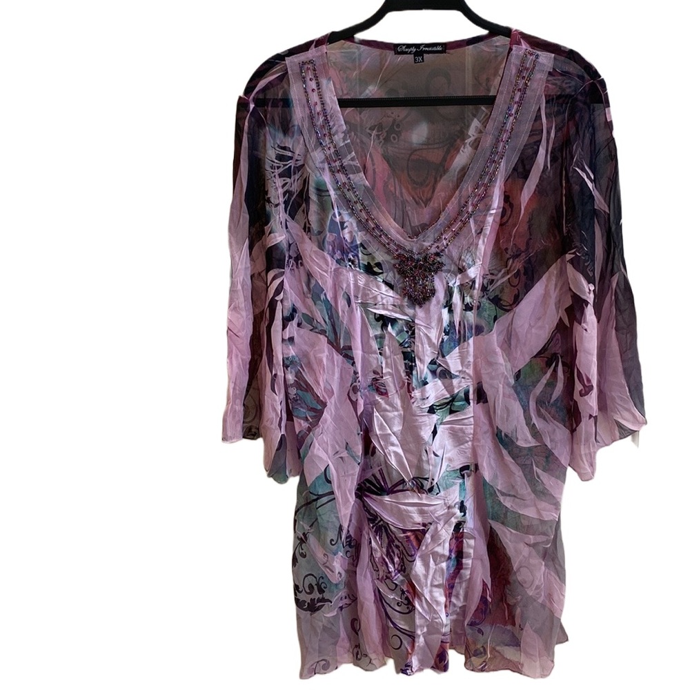 💜🩷Simply Irresistible Lightweight Spring Boho Beaded Peasant Top/Tunic Plus 3X